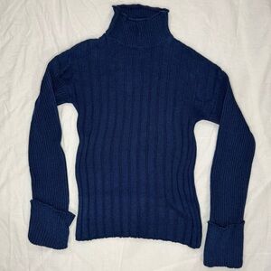 AG Adriano Goldschmied Blue Ribbed Turtleneck Sweater Size Small